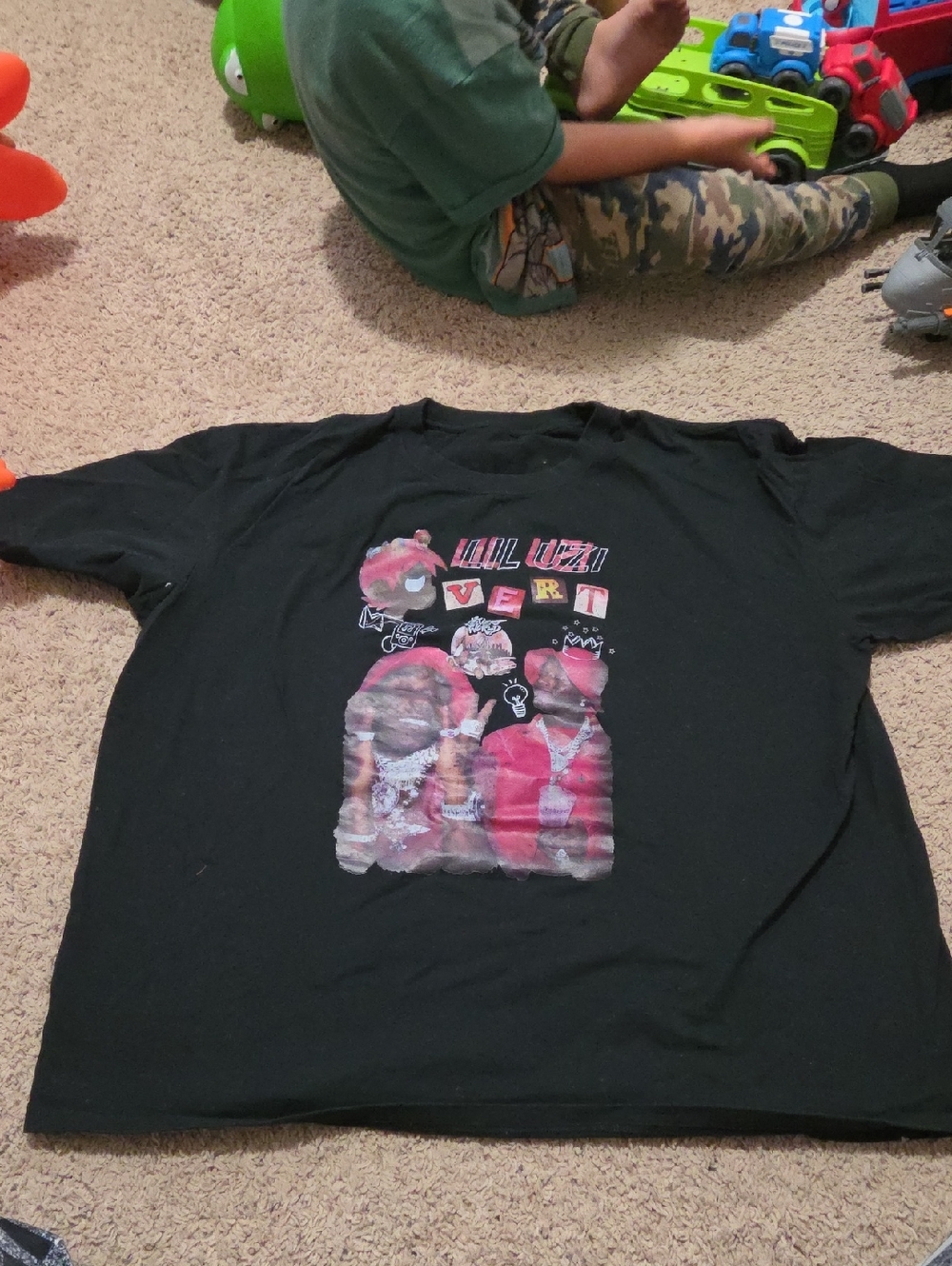 Black Lil Uzi Vert Graphic Tee with Pink Accents